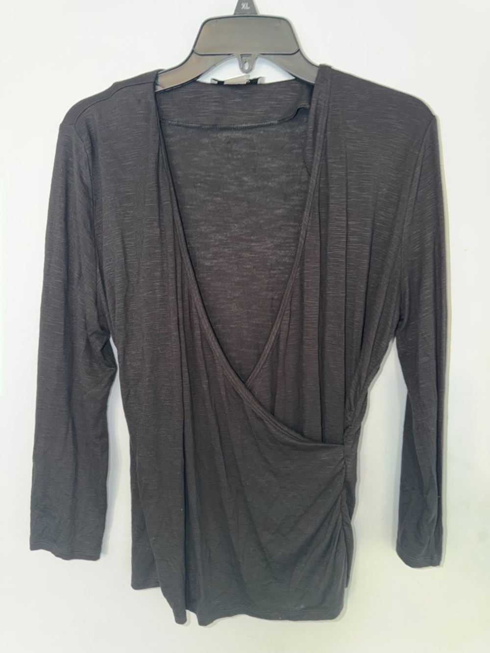 White House Black Market Black Draped Wrap-Front Long Sleeve Top